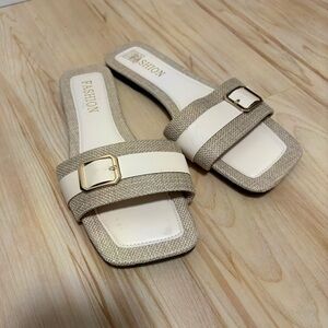 Beige and White Women's Slide Sandals size 40 us 8.5